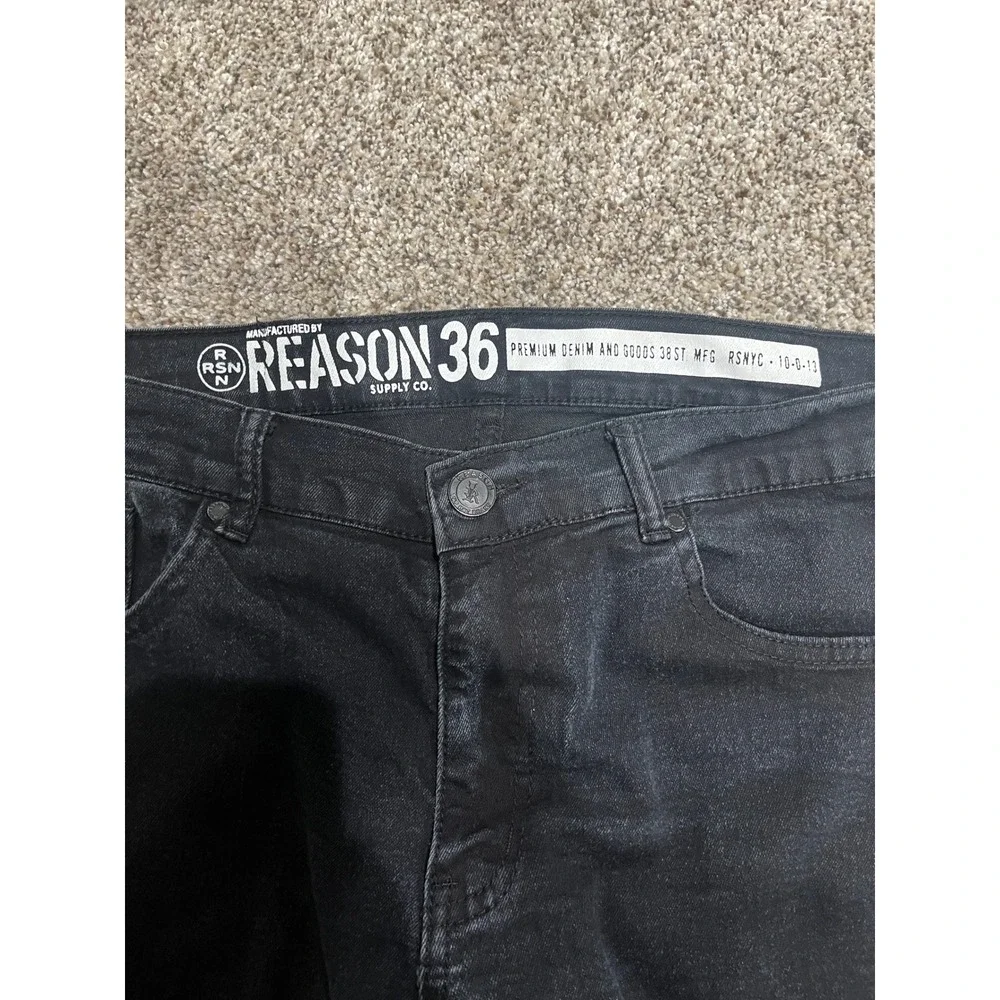 Reason 36 Supply Co Mens Black Distressed Floral Patch Slim Jeans 38 DE-45